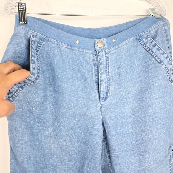 Vintage Womens' Livvy Chambray 100% Linen Wide Leg Crop Lagenlook Pants - Picture 2 of 9